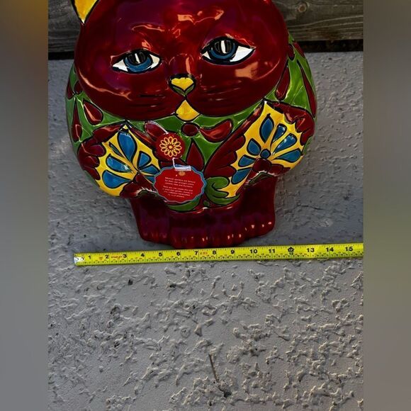 Real Mexican pottery purchased at Nogales MX 
Colorful Ceramic Cat  planter - Picture 8 of 9